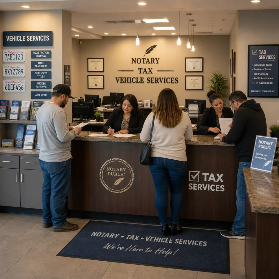 The Cross Tag & Title staff helping multiple customers with vehicle services